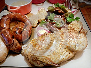 Chicken, beef, sausage platter