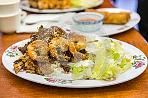 Chicken beef and shrimp teriyaki