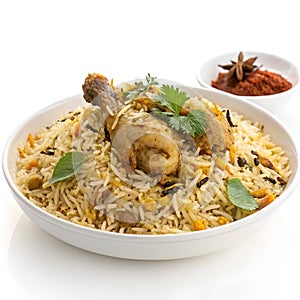 Chicken Biryani Isolated on White Background