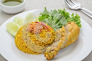 Chicken biryani or rice with curried chicken