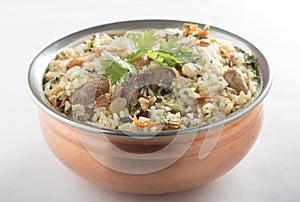 Chicken biryani on white background