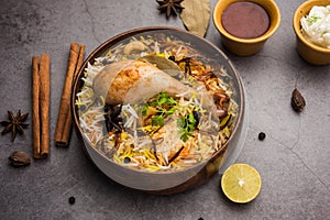 Chicken Biryani with yogurt dip - Popular Indian / pakistani Non vegetarian food