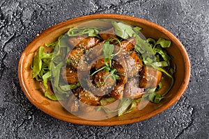 Chicken bites in a rustic bowl