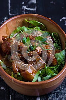 Chicken bites in a rustic bowl