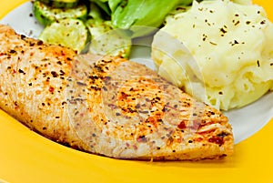 Chicken breast - marinated and baked,with salad