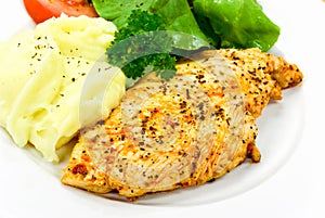 Chicken breast - marinated and baked,with salad