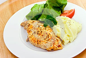 Chicken breast - marinated and baked,with salad