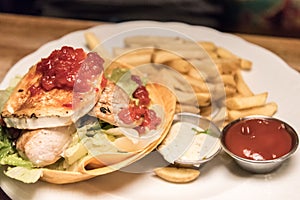 Chicken breast served in a restaurant in Rovaniemi, Finland