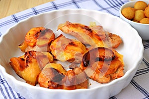 Chicken breast stuffed and roasted in the oven.