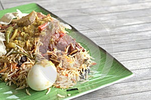 Chicken Briyani rice on table. An Indian cuisine