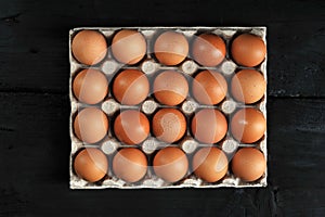 Chicken brown eggs in carton box