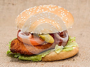 Chicken Burger on rustic background