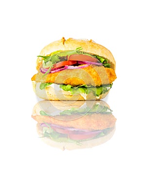 Chicken burger Sandwich Isolated on White Background