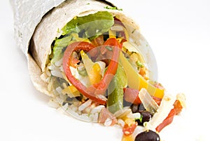 Chicken burrito rice and beans Mexican food photo