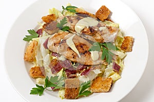 Chicken caesar salad high angle view