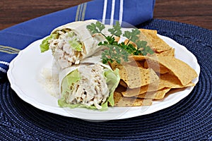 Chicken Caesar Wraps with tortilla chips