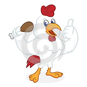 Chicken cartoon holding fried chicken and giving thumb up