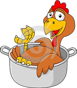 Chicken cartoon in the saucepan