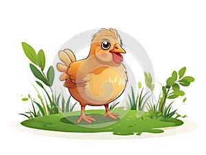 Chicken in cartoon style. Cute Cheep isolated on white background. Watercolor drawing, hand-drawn Chicken in watercolor. For