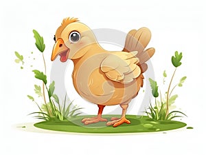 Chicken in cartoon style. Cute Cheep isolated on white background. Watercolor drawing, hand-drawn Chicken in watercolor. For