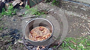 Chicken from cauldron, Novaci, Romania  