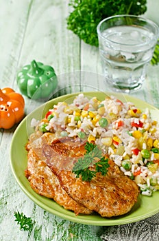 Chicken chops with rice and vegetables