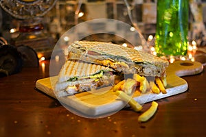 Chicken Club Sandwich With French Fries