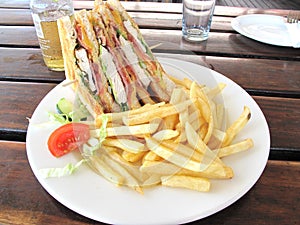 Chicken Club Sandwich with Potato Fries