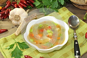 Chicken consomme with bread