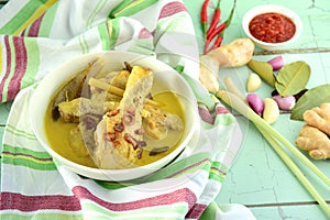 Chicken cooked in coconut milk or Opor Ayam, Indonesian cuisine photo