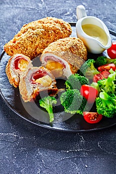 Chicken Cordon Bleu baked in an oven