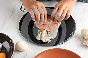 Chicken Cordon Bleu in the Making