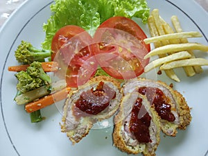 Chicken Cordon Bleu with spicy sauce