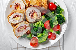 Chicken Cordon Bleu on a white plate