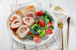 Chicken Cordon Bleu on a white plate