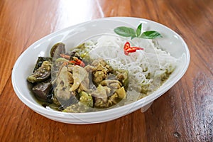 chicken curry , green curry chicken or chicken soup with vermicelli or Spicy Chicken Soup