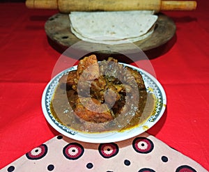 Chicken curry with ruti, traditional bengali lunch