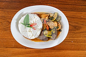 chicken curry , yellow curry chicken or chicken soup with rice