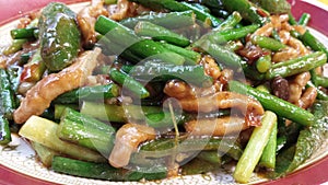 Chicken cutlets sautÃÂ©ed with asparagus photo