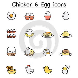 Chicken & Egg color line icon set t vector illustration graphic design