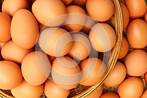 Chicken eggs in bamboo basket