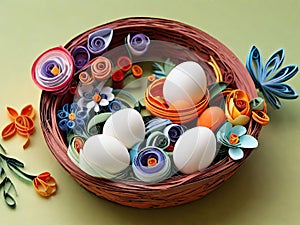 Chicken eggs basket paper quilling Easter child