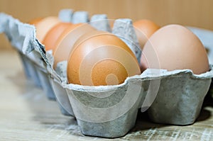 Chicken eggs in cardboard packing