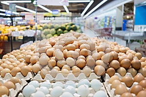 Chicken eggs on the package in the supermarket