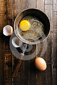 Chicken eggs in wood tray