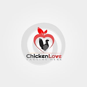 Chicken farm icon template, creative vector logo design, chicken love, animal husbandry, illustration element