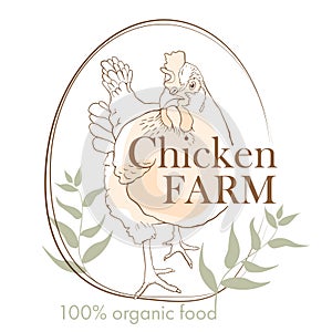 Chicken farm labels and design elements in hand drawn line style for your design