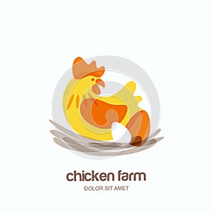 Chicken farm logo emblem design. Concept for farming food industry, agriculture, poultry business, packages.