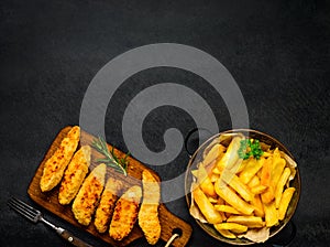 Chicken Fingers with French Fries and copy Space Area