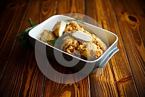 Chicken fried in batter with dill